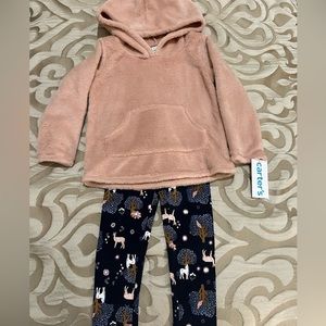 Carter's Blush Pink Fleece Hoodie with Navy Deer Print Leggings